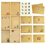 Carte de voeux nol - vintage - papier kraft - 24 cartes - 12 enveloppes - autocollants inclus