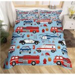 Cartoon voiture de police parure lit camion pompier rouge housse de couette 90x190cm enfants gar�ons ...