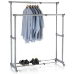 Portant  vtements casa en mtal chrom et gris penderie double sur roulettes avec 2 barres hauteur ...