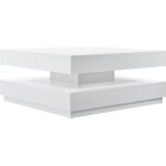 [en. casa] table basse avec plateau tournant panneau de fibre de bois blanc 76 x 76 x 38 cm
