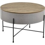 [en. casa] table basse ronde avec plateau amovible panneaux de particules textile mtal couleur bois ...