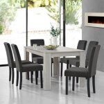 [en. casa] table de salle  manger (chne) + 6 chaise de salle  manger en gris fonc - 140x90cm