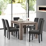 [en. casa] table de salle � manger (ch�ne antique) + 6 chaise de salle � manger en gris fonc� - 140x90cm ...