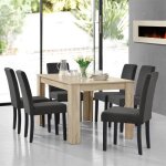 [en. casa] table de salle  manger (chne crus) + 6 chaise de salle  manger en gris fonc - 140x90cm ...