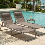 Casabel lot de 2 chaises longues pliantes taupe pour jardin transats ext�rieurs inclinables acier et ...
