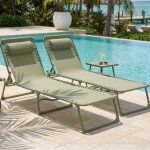 Casabel lot de 2 chaises longues pliantes vertes pour jardin transats ext�rieurs inclinables acier et ...