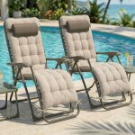 Casabel lot de 2 chaises pliantes z�ro gravit� taupe avec coussin fauteuils ext�rieurs inclinables en ...