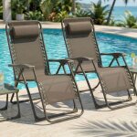Casabel lot de 2 chaises pliantes z�ro gravit� taupe fauteuils ext�rieurs inclinables et confortables ...