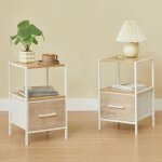 Casabel lot de 2 tables de chevet avec tiroir en tissu renforc� effet bois metal blanc et bois 30�30�50cm ...