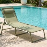 Casabel chaise longue pliante verte pour jardin transat ext�rieur inclinable et confortable acier et ...