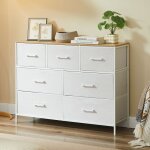 Casabel commode 7?tiroirs cadre m�tal blanc et plateau en bois meuble de rangement 100x30x75cm pratique ...