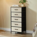 Casabel commode haute 5?tiroirs en tissu rigide m�tal noir et bois 45x30x94?cm id�ale pour chambre salon ...