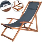 Casaria� chaise longue pliante en bois anthracite chaise de plage 3 positions chilienne transat jardin ...