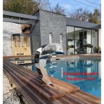 Cascade inox fontaine piscine bassin modle dauphin avec oeuil et aileron hauteur 41cm / larg 168cm