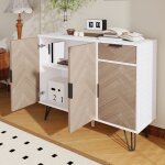 Casiers modernes buffet blanc et aspect bois avec tiroirs et �tag�res r�glables en hauteur (90 x 30 x ...