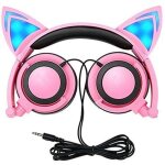 Casque audio enfant - eyoyo - oreille de chat pliable - led - rose + bleu