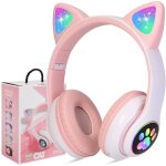 Casque bluetooth pour fille oreilles de chat sans fil audio stro pliable avec lumires led / micro ...
