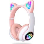 Casque pour enfant fille au design d?oreilles de chat lumi�re led pliable avec bluetooth microphone micro ...