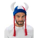 Casque gaulois cornes et tresses bleu blanc rouge - accessoire dguisement pour adulte