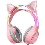 Casque de jeu - antcool - modle oreilles de chat - annulation du bruit - filaire - rose