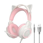 Casque de jeu g35 � oreilles de chat rose compatible ps5 avec r�partiteur 1 vers 2 casque dordinateur ...