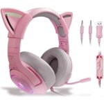Casque de jeu pour pc / ps4 / xbox onegaming headphones avec oreilles de chat rosecasque filaire avec ...
