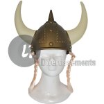Casque de viking / gaulois avec grandes cornes et tresses - rose - pour adulte