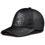 Casquette de baseball en cuir vritable  motif crocodile - noir - rglable (55 - 60cm)