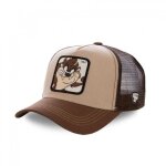 Capslab casquette looney tunes taz homme - trucker - filet - marron ecru - visire arrondie - junior