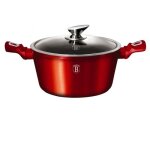 Casserole - metal - 20cm - rouge - rev�tement marbre - compatible induction