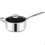 Casserole 24cm - cheffinger - antiadh�sif - acier inoxydable 18 / 10 - couvercle en verre - compatible ...