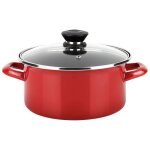 Casserole induction 24 cm acier �maill� antiadh�sif sans pfoa couvercle verre fagor optimax rouge 00925 ...