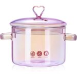 Casserole en verre avec couvercle - sightmark - 15 l - verre borosilicate - rose - r�sistant � la chaleur ...