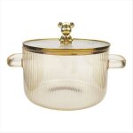 Casserole en verre transparente marmite � soupe chauffante double poign�es casserole en verre avec couvercle ...