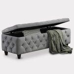 Castria - banquette coffre capitonn en velours gris fonc