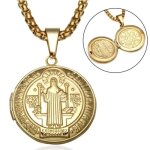Catholicisme patron saint st benot mdaille sainte collier en acier inoxydable peut ouvrir cadre photo ...