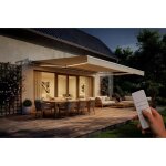 Cazeboo store banne motoris� � led semi - coffre blanc fazzio 5x3m toile beige