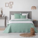 Couvre lit 2 pers 240x260 cm microfibre bicolore mellow chic menthe / blanc