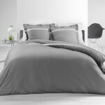 Parure de couette 240x220 cm en percale 78 fils / cm² satinea gris / blanc Parure de couette 240x220 cm en percale 78 fils / cm² satinea gris / blanc