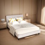 Cecaylie lit coffre 120x200 cm avec sommier - t�te de lit rembourr�e tissu gris - grand rangement int�gr� ...