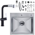 Cecipa vier de cuisine 1 bac 50 x 45 x 185 cm + robinet de cuisine extractible noir + galvanique avec ...