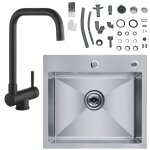 Cecipa vier de cuisine 1 bac 50 x 45 x 185 cm + robinet de cuisine rabattable noir mitigeur sous fentre ...