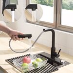 Robinet mitigeur de cuisine - cecipa - noir - acier inoxydable - 2 modes de sortie - rtractable