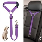 Ceinture de scurit pour chien - violette - rglable - pratique - 2 en 1