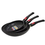 Cflagrant lot de 3 po�les fa�on pierre sans pfoa diam�tre : 20 - 24 - 28 cm tous feux 100% compatible ...