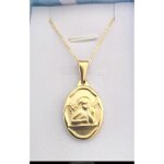 Collier - enfant / femme - pendentif - m�daille - ovale - ange - bapt�me - plaqu� or jaune 585 / 1000 ...