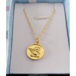 Collier - enfant / bb - chane et pendentif - mdaille - ange - baptme - 12 mm - or jaune vermeil ...