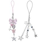 Cha�ne de charme de t�l�phone - rncyn - rose fraise - papillon - �toile - accessoire t�l�phone portable ...