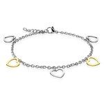 Chaine de cheville - femme - acier inoxydable - breloques coeurs - argenté et doré - Élégante Chaine de cheville - femme - acier inoxydable - breloques coeurs - argenté et doré - Élégante