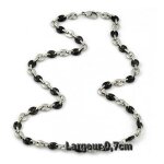 Chaine collier homme graine de caf acier inoxydable et noir 7mm 55cm